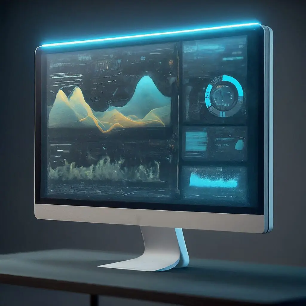 futuristic Computer monitor with data analytics