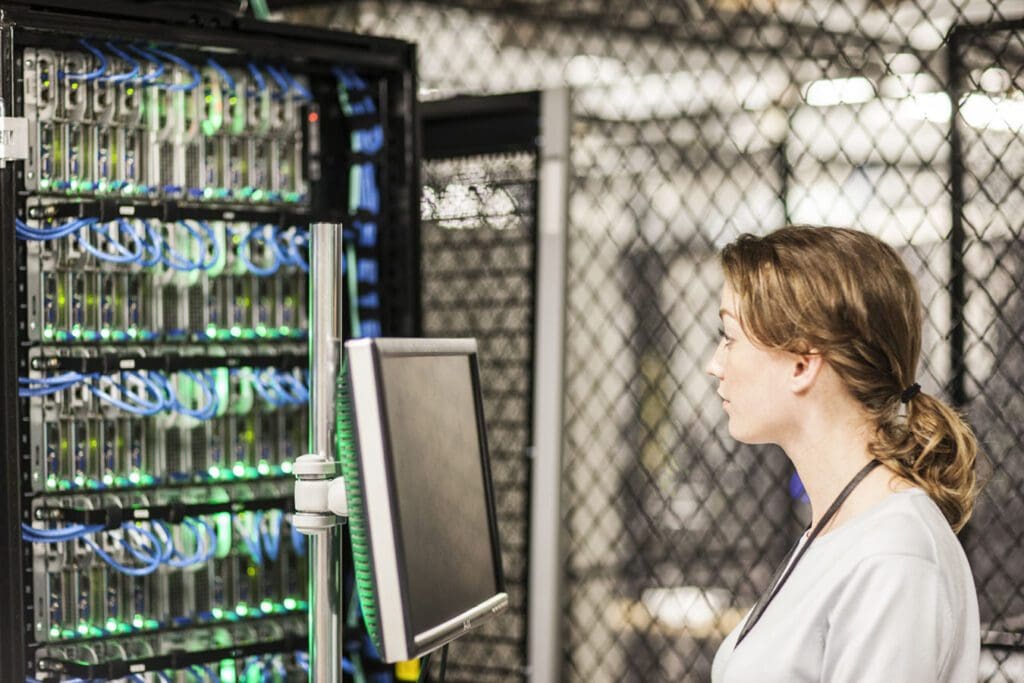 Woman checking server performance