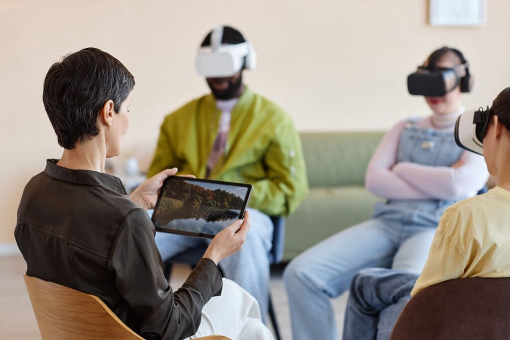 People having virtual psychotherapy session